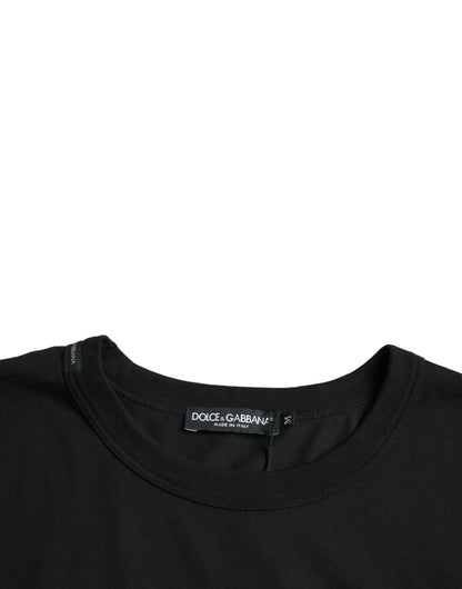 Dolce &amp;amp; Gabbana svart t-shirt med präglad logotyp och rund halsringning, korta ärmar