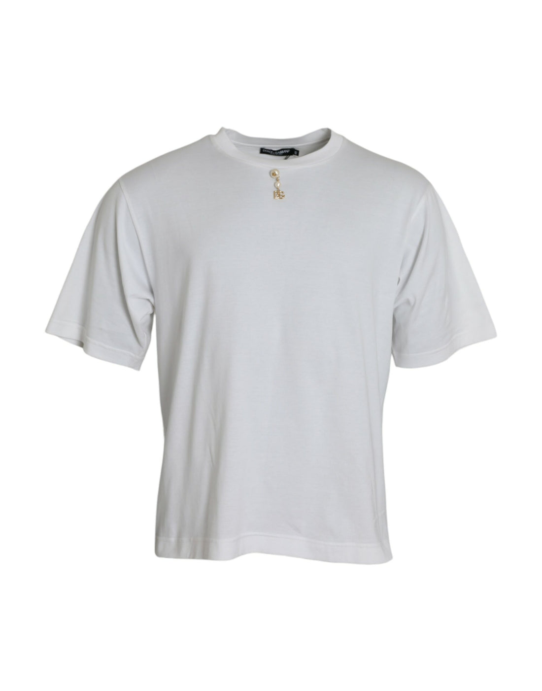 Dolce &amp;amp; Gabbana Vit utsmyckad bomulls-t-shirt med rund halsringning