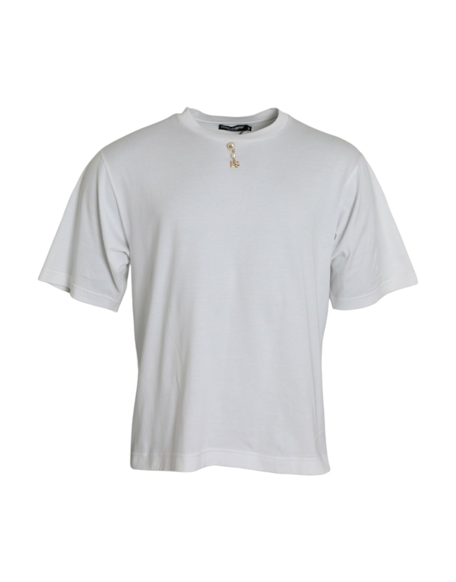 Dolce &amp;amp; Gabbana Vit utsmyckad bomulls-t-shirt med rund halsringning