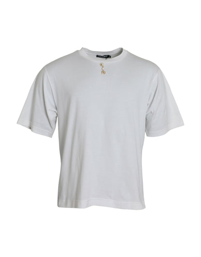 Dolce &amp;amp; Gabbana Vit utsmyckad bomulls-t-shirt med rund halsringning