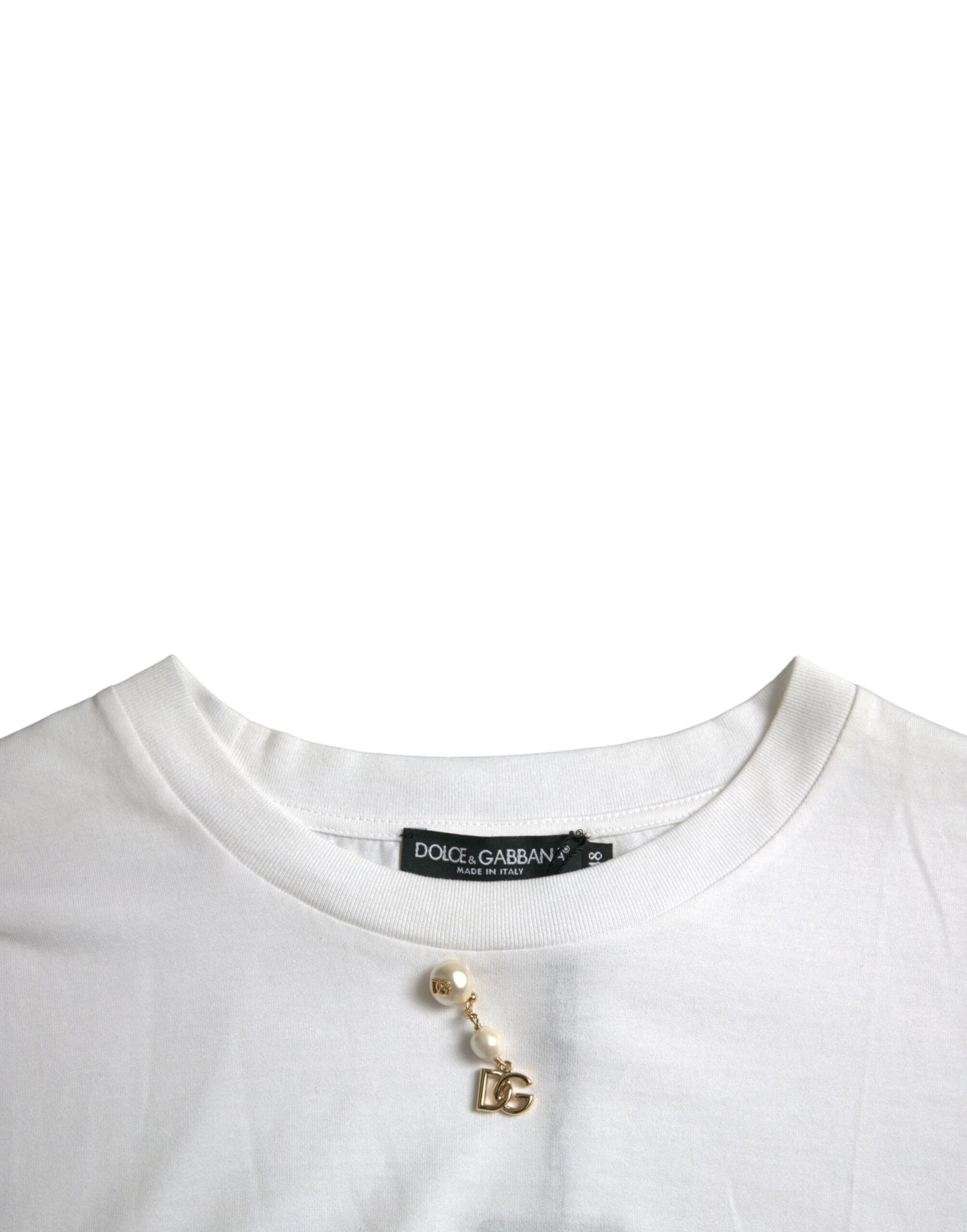 Dolce &amp;amp; Gabbana Vit utsmyckad bomulls-t-shirt med rund halsringning
