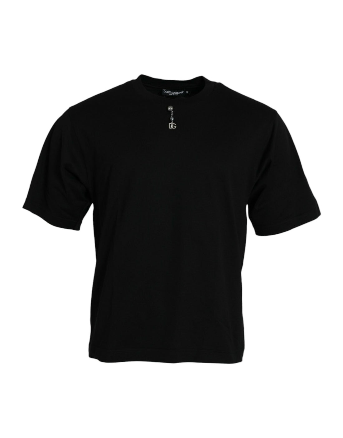 Dolce &amp;amp; Gabbana svart utsmyckad bomulls-t-shirt med rund halsringning