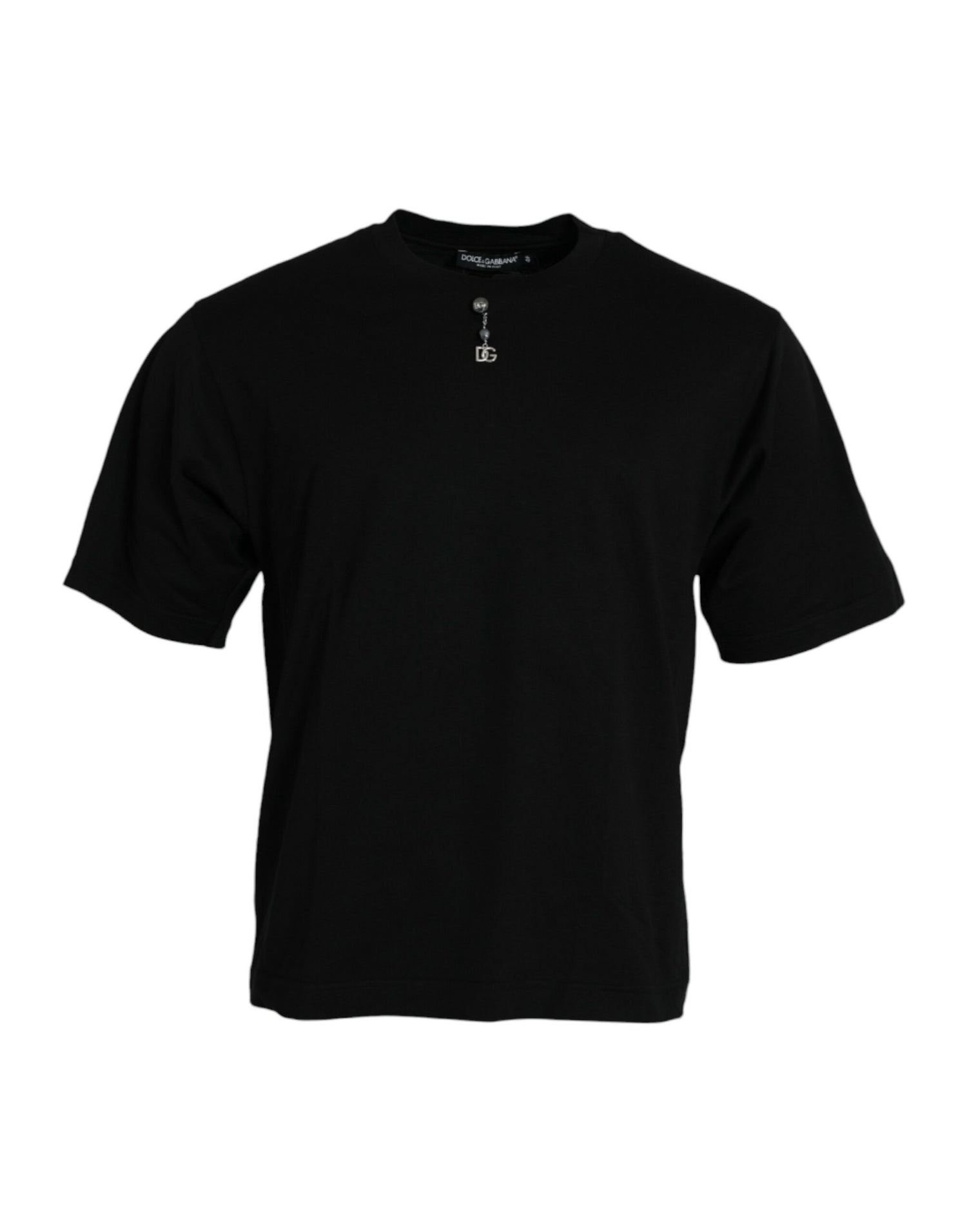 Dolce &amp;amp; Gabbana svart utsmyckad bomulls-t-shirt med rund halsringning