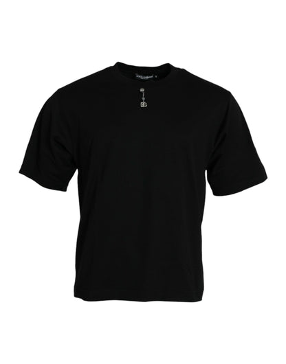 Dolce &amp;amp; Gabbana svart utsmyckad bomulls-t-shirt med rund halsringning