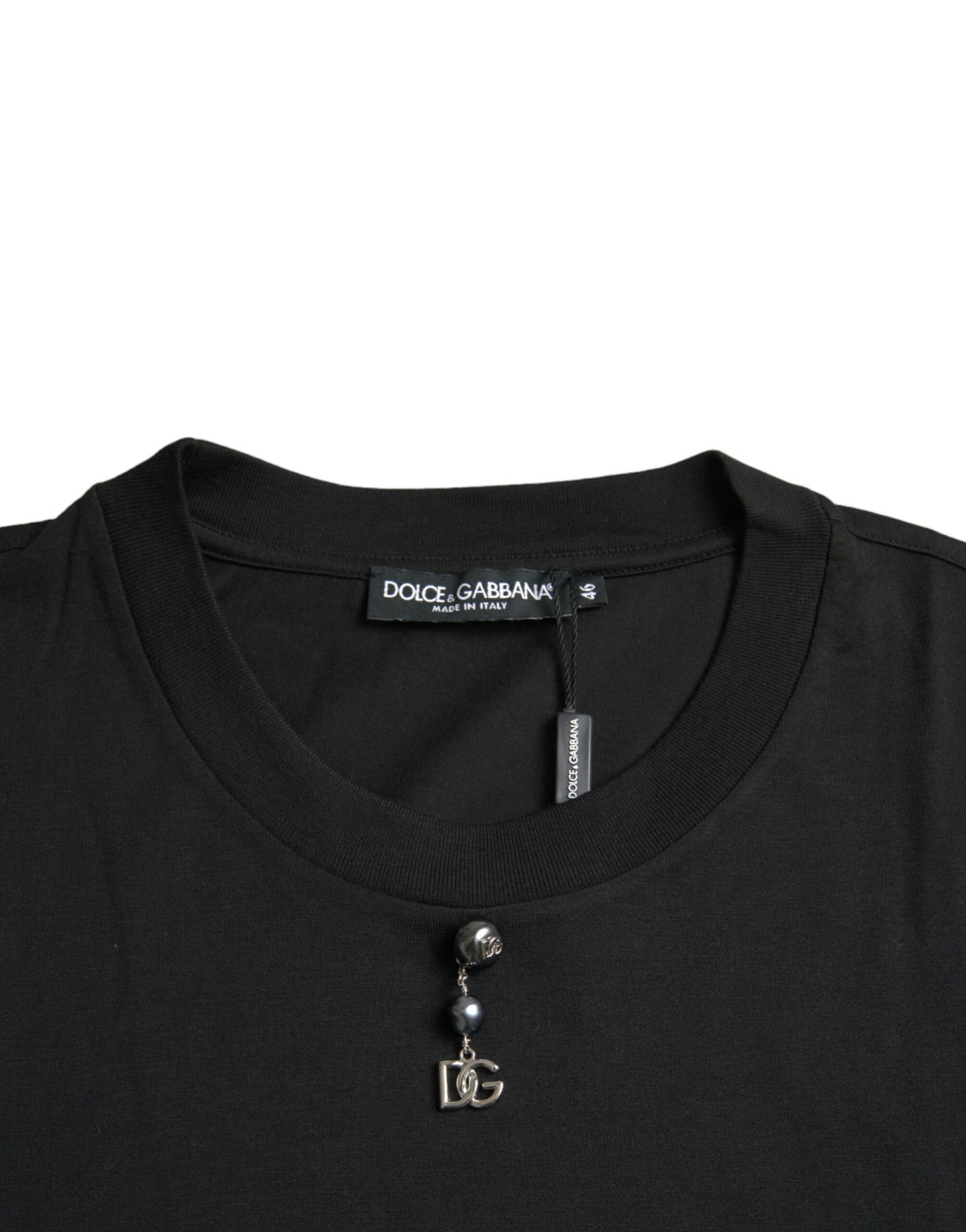 Dolce &amp;amp; Gabbana svart utsmyckad bomulls-t-shirt med rund halsringning