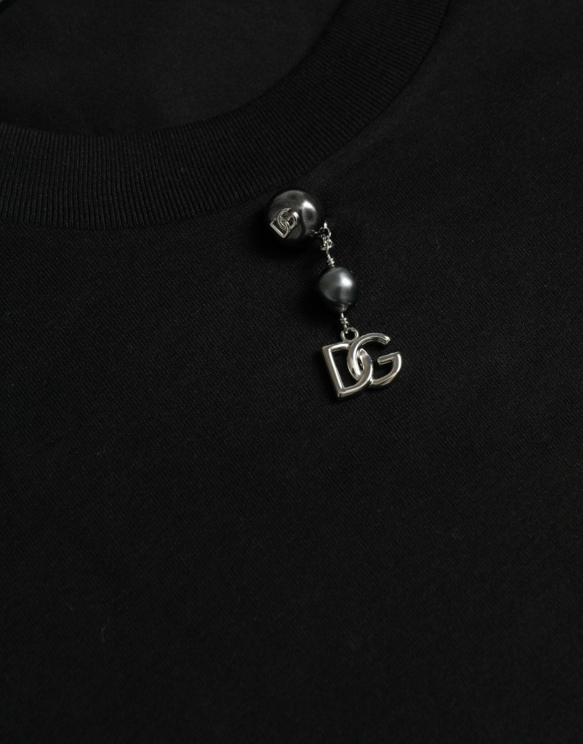 Dolce &amp;amp; Gabbana svart utsmyckad bomulls-t-shirt med rund halsringning