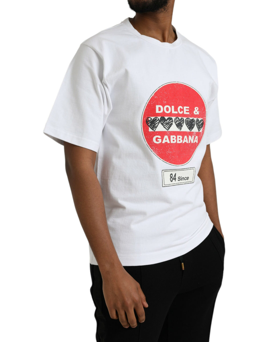 Dolce &amp;amp; Gabbana Vit Amor Heart Bomull Rundringad Kortärmad T-shirt