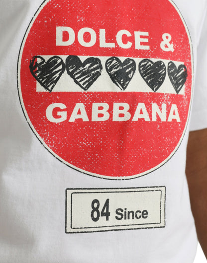 Dolce &amp;amp; Gabbana Vit Amor Heart Bomull Rundringad Kortärmad T-shirt