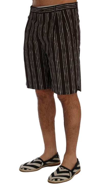 Dolce &amp; Gabbana Bordeaux White Striped Hemp Casual Shorts