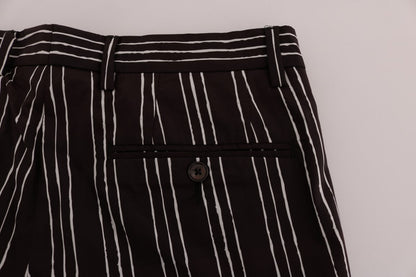 Dolce &amp; Gabbana Bordeaux White Striped Hemp Casual Shorts