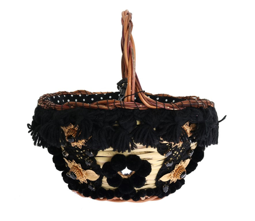 Dolce &amp;amp; Gabbana Beige Sugrörsväska med Ormskinn och Pom-Pom-kristaller från AGNESE