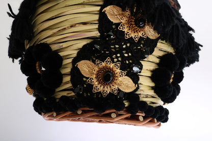 Dolce &amp; Gabbana Beige Straw Snakeskin Pom Pom Crystal AGNESE Bag