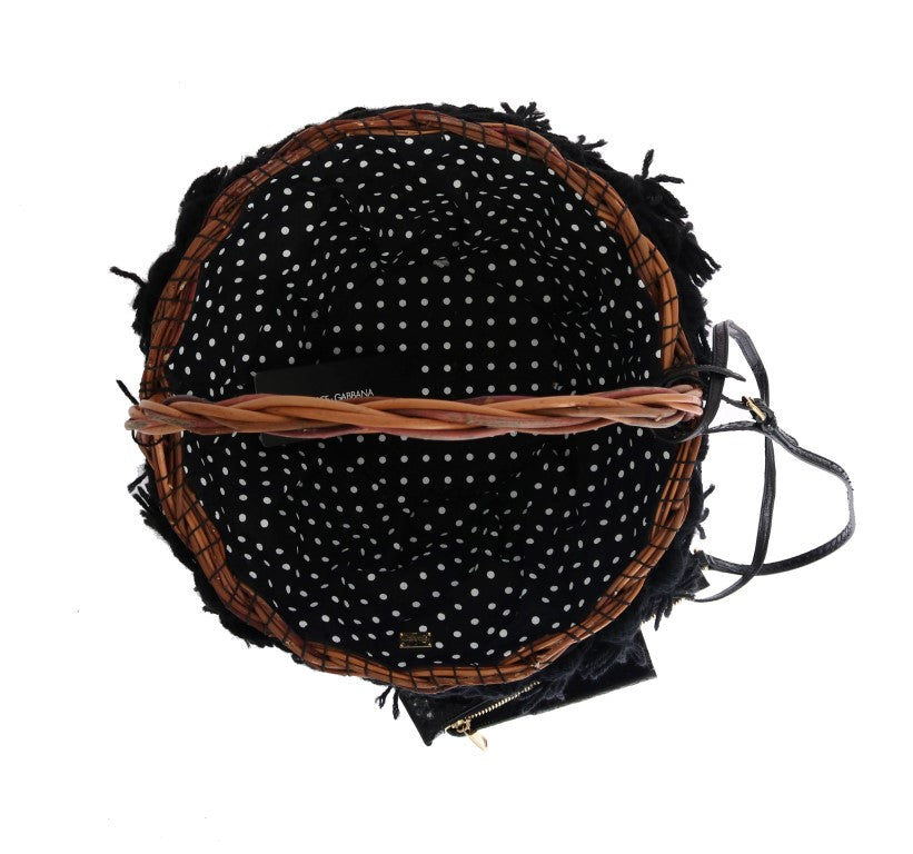 Dolce &amp; Gabbana Beige Straw Snakeskin Pom Pom Crystal AGNESE Bag