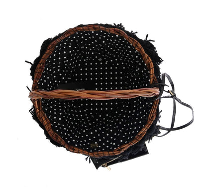 Dolce &amp; Gabbana Beige Straw Snakeskin Pom Pom Crystal AGNESE Bag