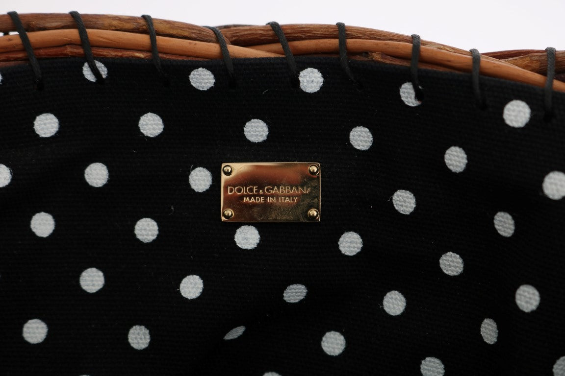 Dolce &amp; Gabbana Beige Straw Snakeskin Pom Pom Crystal AGNESE Bag