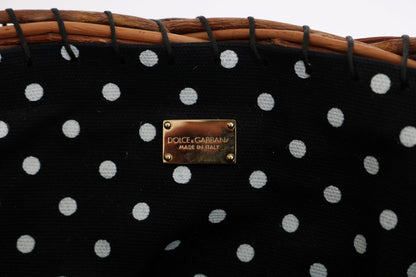 Dolce &amp; Gabbana Beige Straw Snakeskin Pom Pom Crystal AGNESE Bag