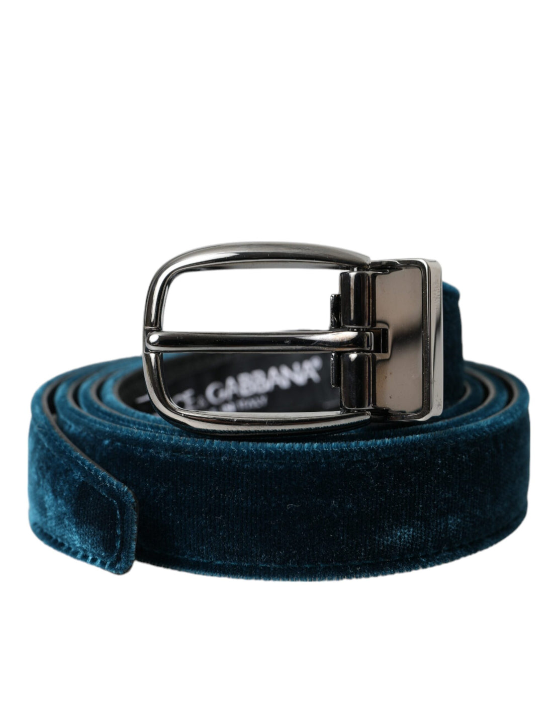 Dolce &amp;amp; Gabbana Blått Sammet Läderbälte Silver Metallspänne