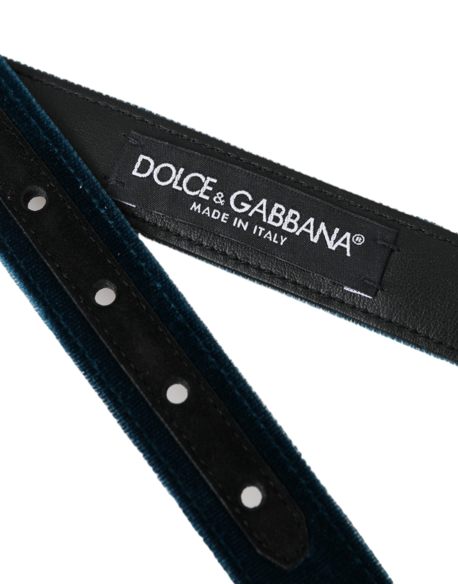 Dolce &amp;amp; Gabbana Blått Sammet Läderbälte Silver Metallspänne