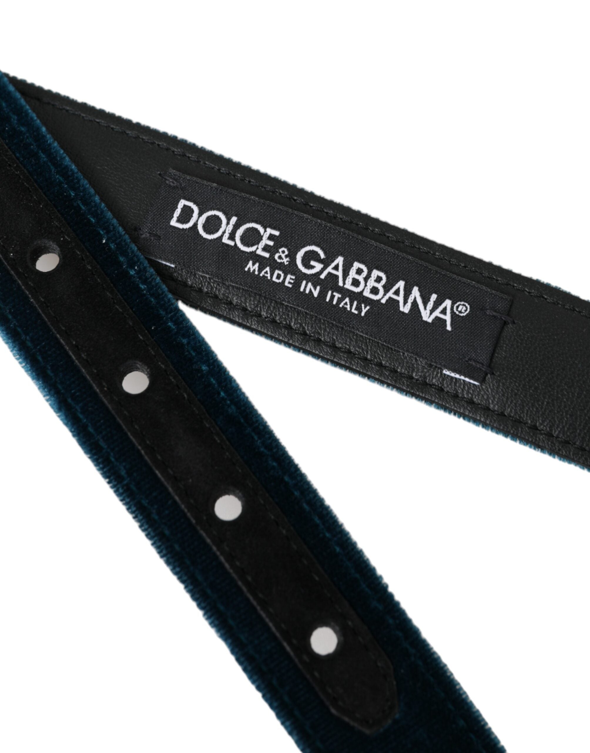 Dolce &amp;amp; Gabbana Blått Sammet Läderbälte Silver Metallspänne