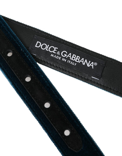 Dolce &amp;amp; Gabbana Blått Sammet Läderbälte Silver Metallspänne