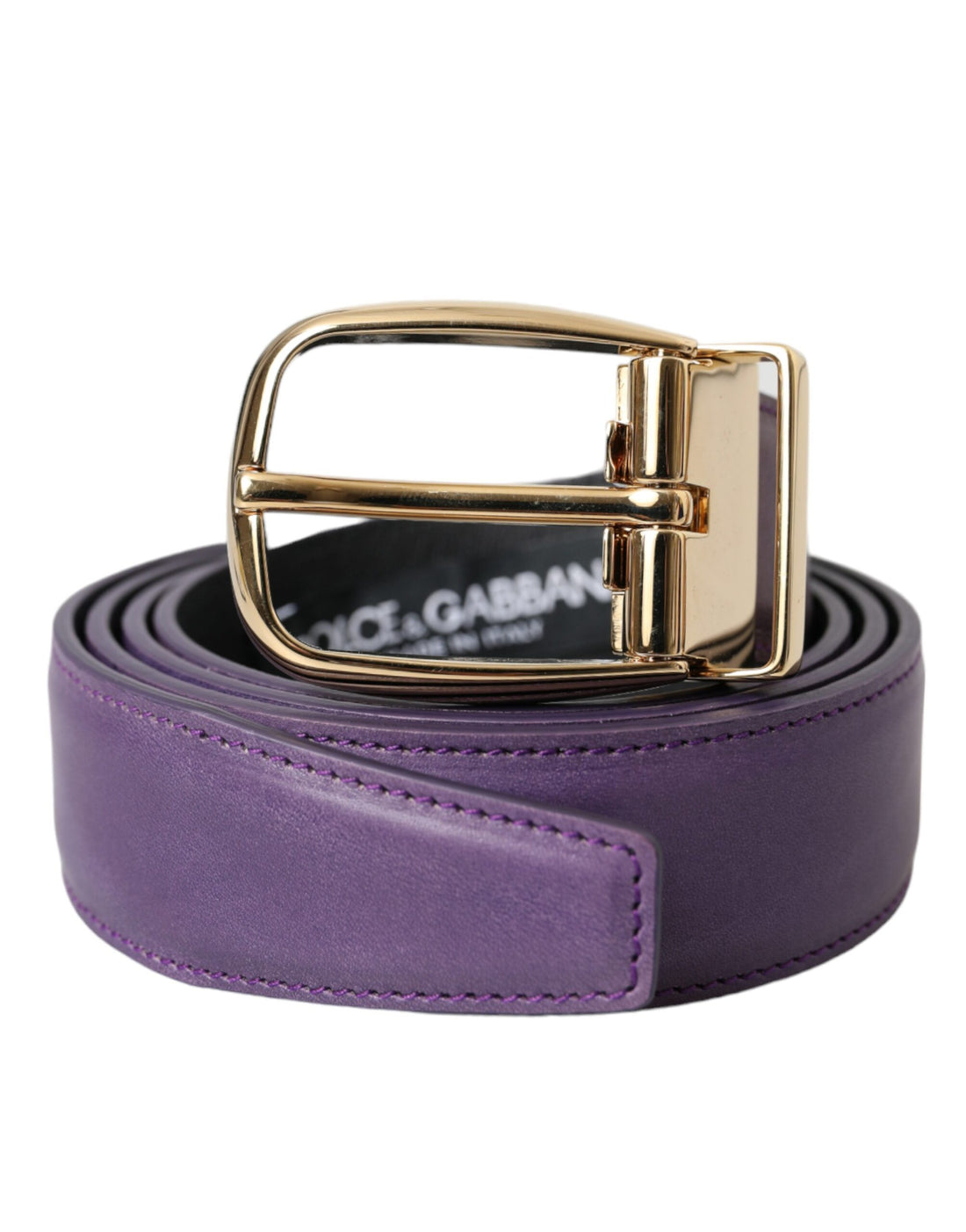 Dolce &amp;amp; Gabbana Lila Läder Guldfärgad Metallspänne Bälte Herr