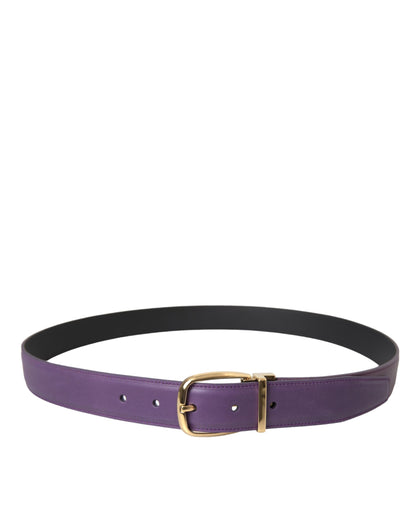 Dolce &amp;amp; Gabbana Lila Läder Guldfärgad Metallspänne Bälte Herr