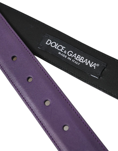 Dolce &amp;amp; Gabbana Lila Läder Guldfärgad Metallspänne Bälte Herr