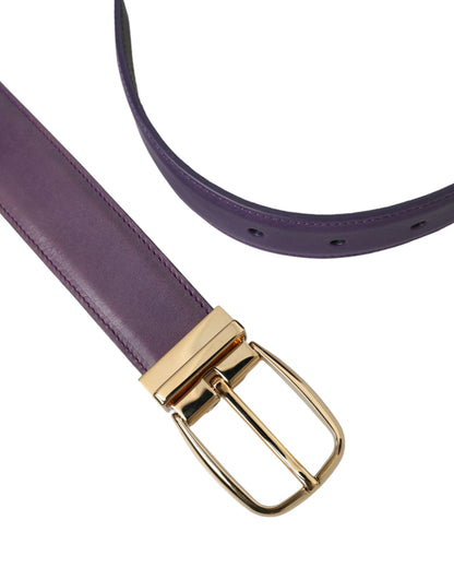 Dolce &amp;amp; Gabbana Lila Läder Guldfärgad Metallspänne Bälte Herr
