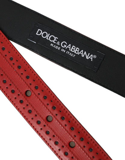 Dolce &amp;amp; Gabbana Rött Perforerat Läderbälte Med Metallspänne Herr