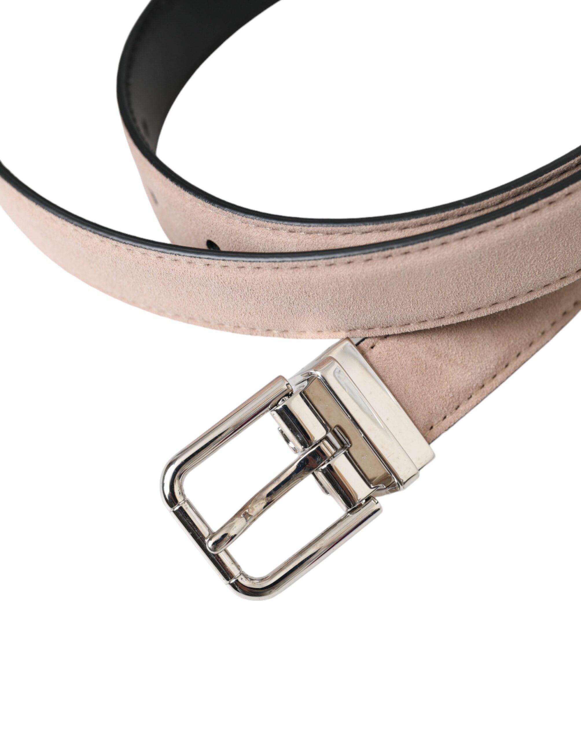 Dolce &amp;amp; Gabbana Beige Mocka Läder Silver Spänne Bälte Herr