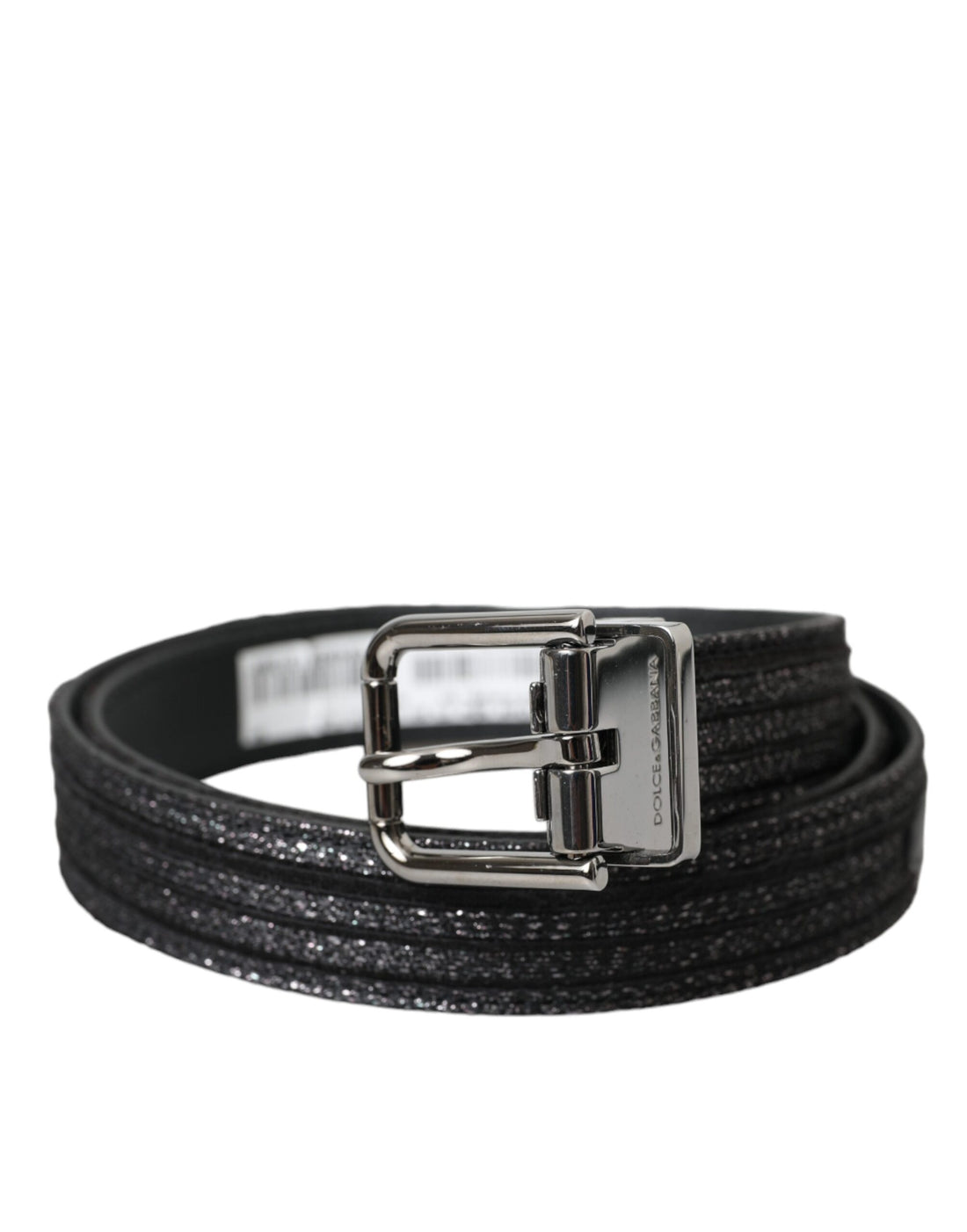 Dolce &amp;amp; Gabbana Svart Jacquardränder Silverfärgat Metallspännesbälte