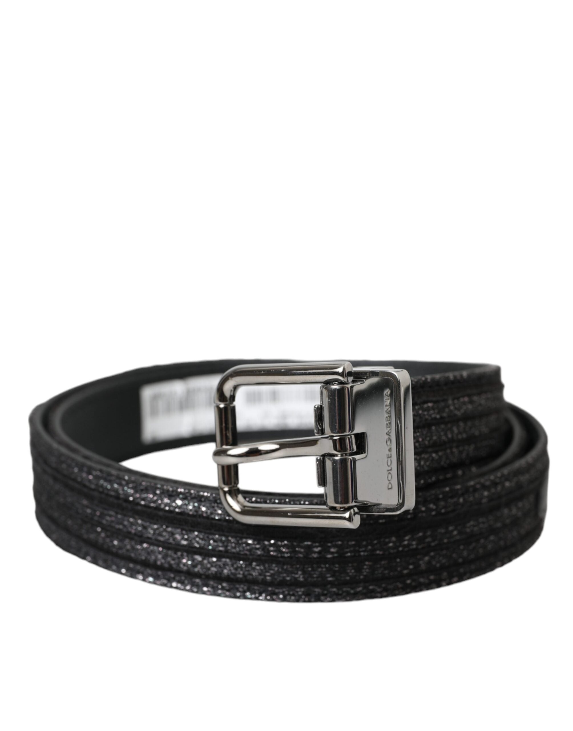 Dolce &amp;amp; Gabbana Svart Jacquardränder Silverfärgat Metallspännesbälte