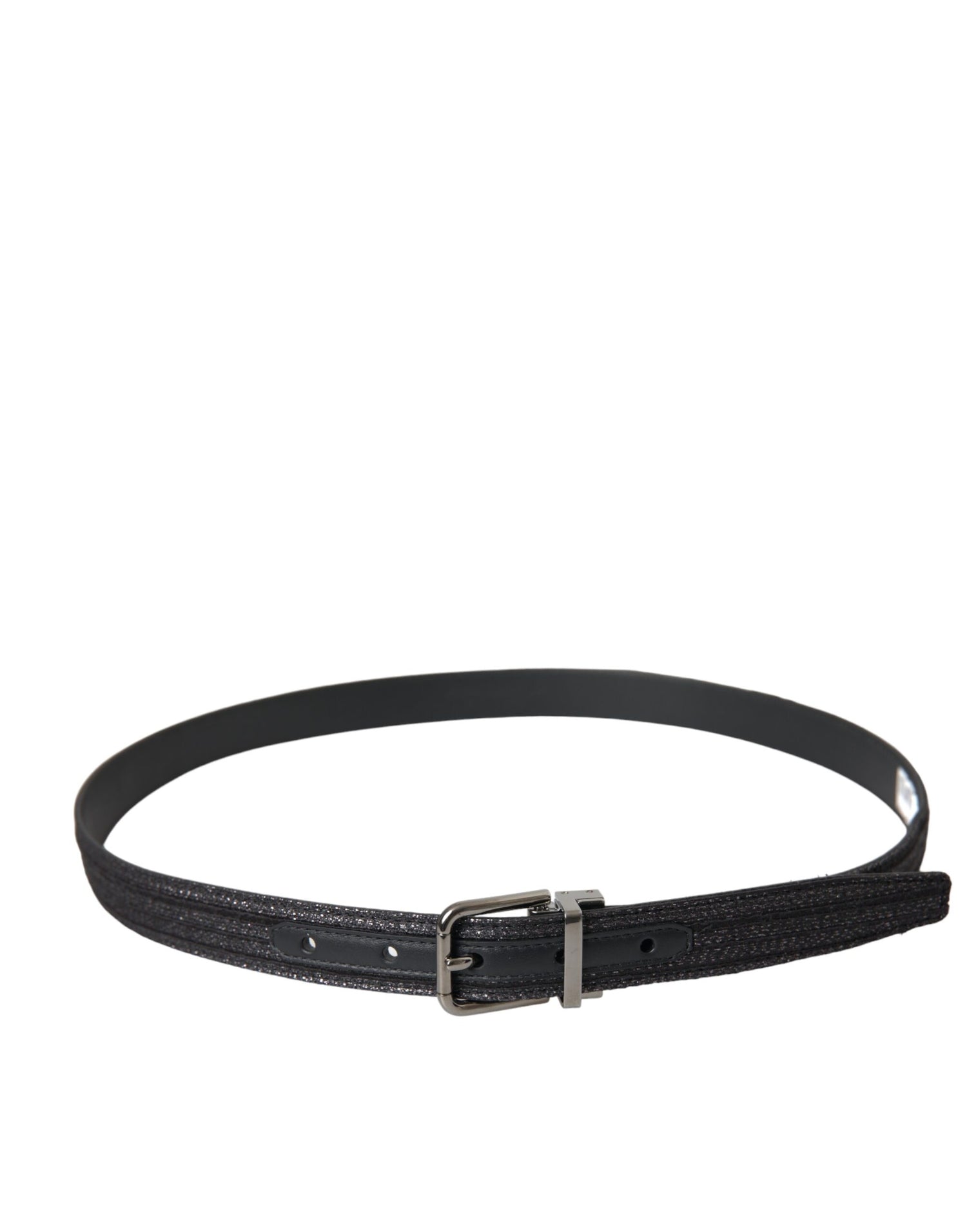 Dolce &amp;amp; Gabbana Svart Jacquardränder Silverfärgat Metallspännesbälte