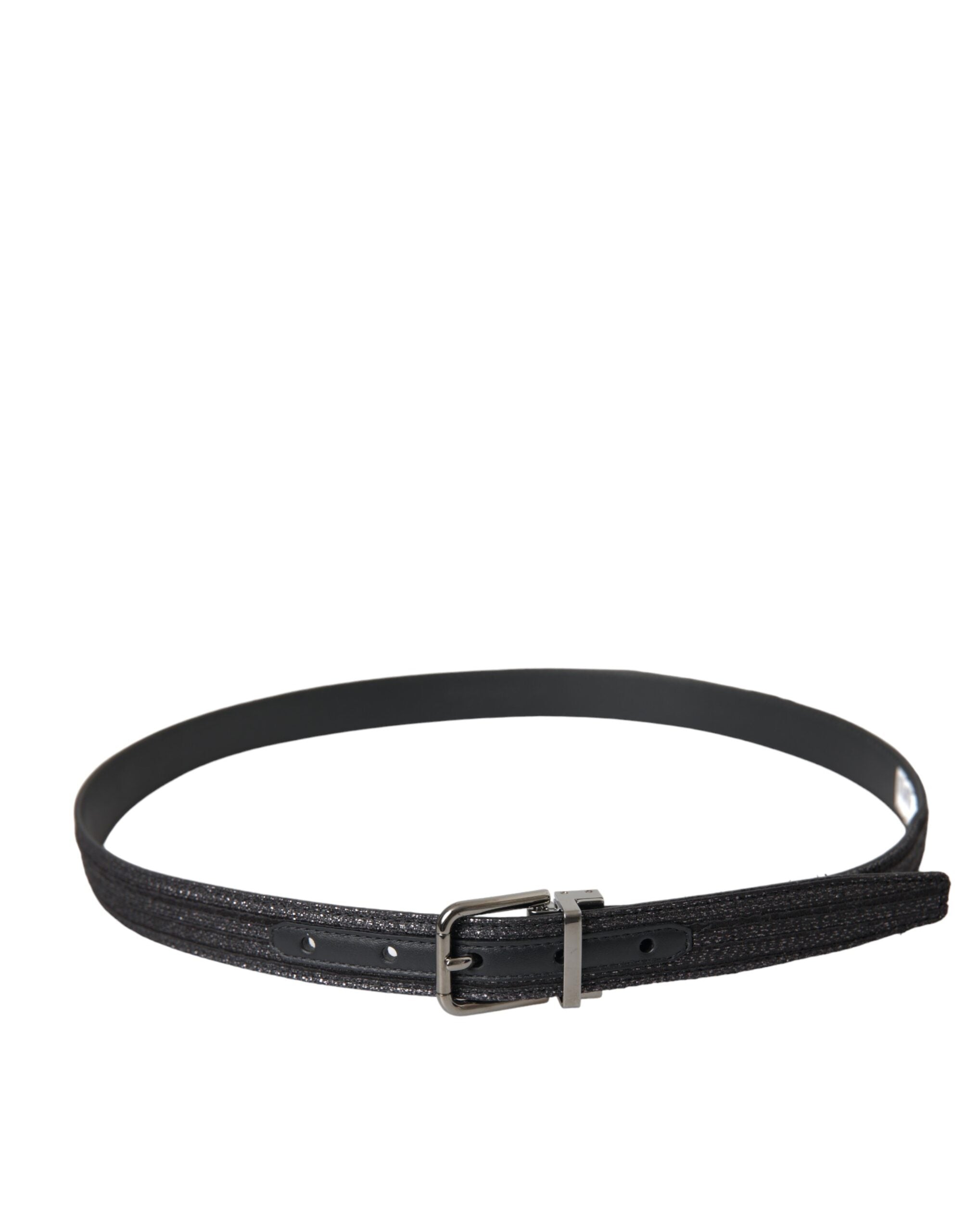 Dolce &amp;amp; Gabbana Svart Jacquardränder Silverfärgat Metallspännesbälte