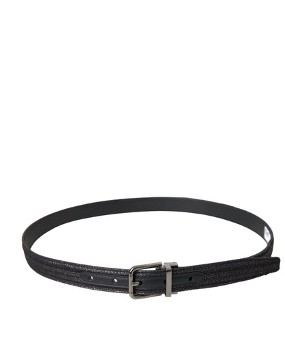 Dolce &amp;amp; Gabbana Svart Jacquardränder Silverfärgat Metallspännesbälte