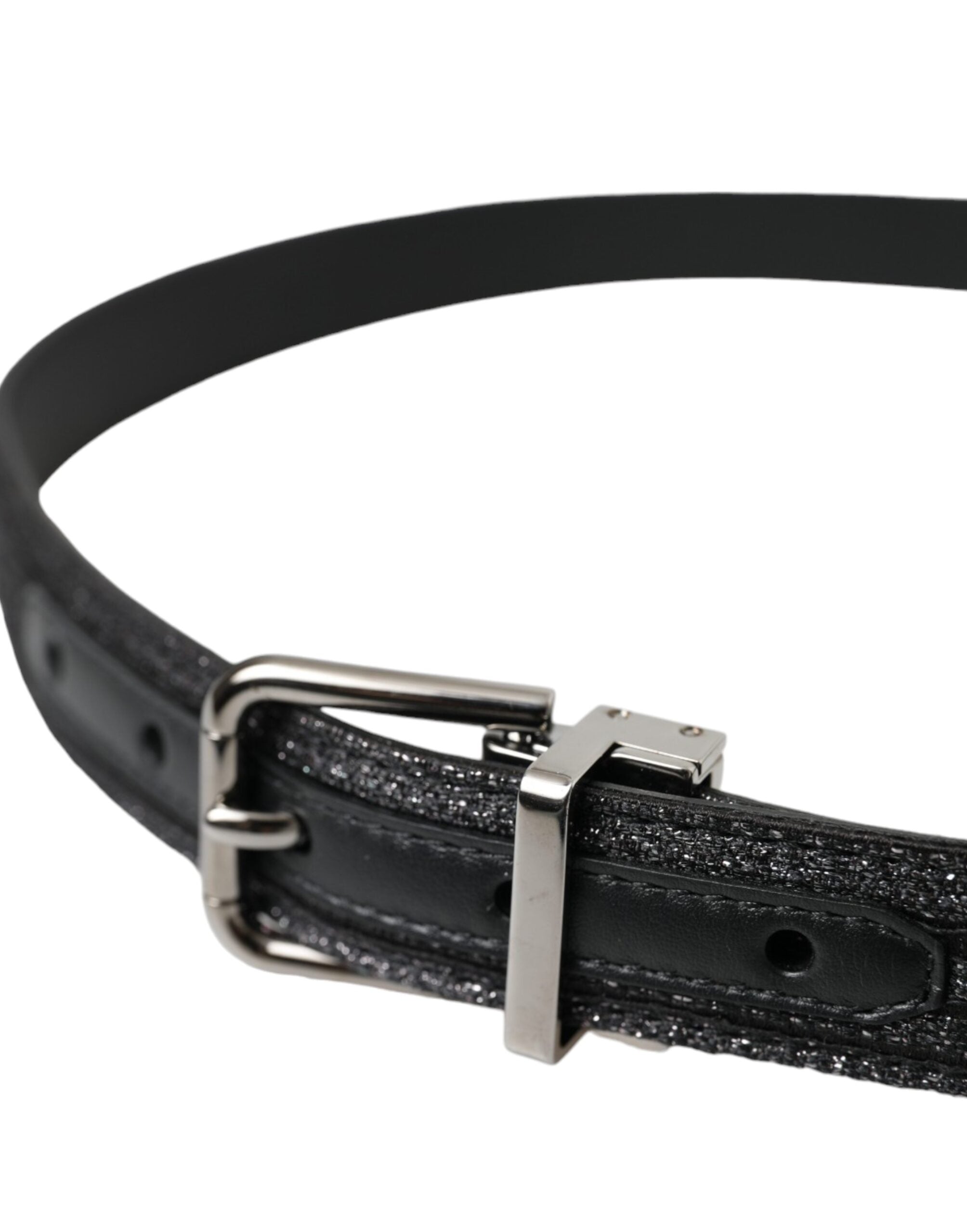 Dolce &amp;amp; Gabbana Svart Jacquardränder Silverfärgat Metallspännesbälte