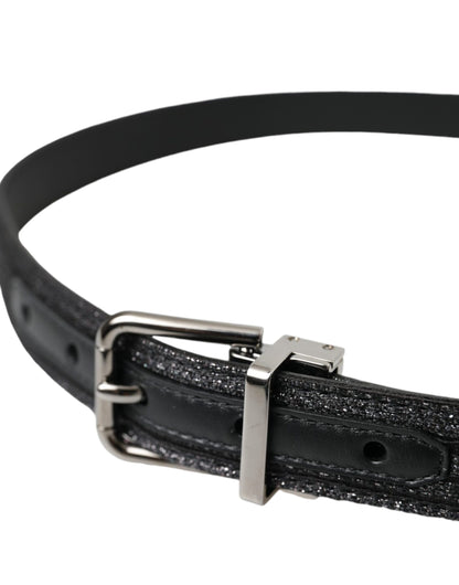 Dolce &amp;amp; Gabbana Svart Jacquardränder Silverfärgat Metallspännesbälte