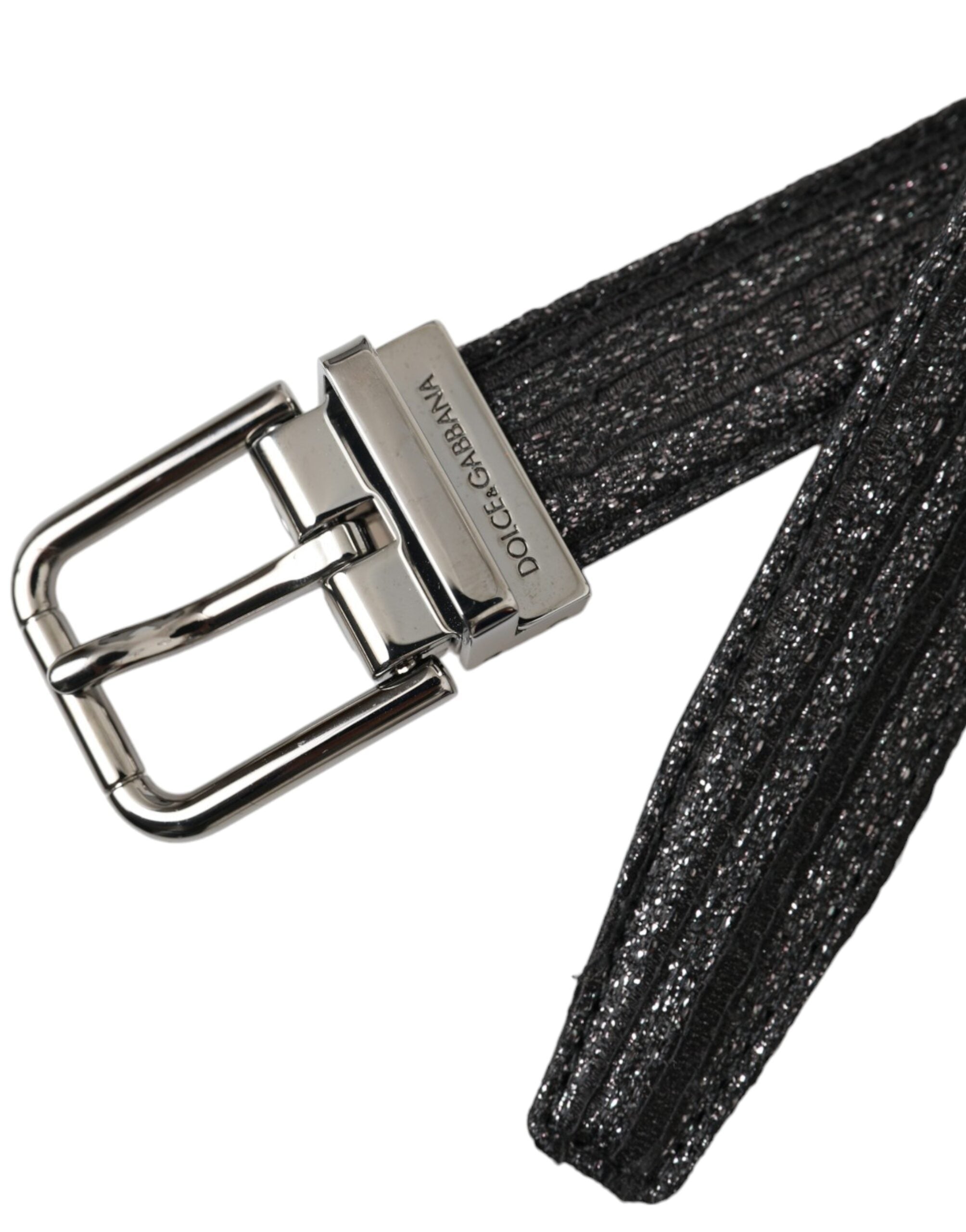 Dolce &amp;amp; Gabbana Svart Jacquardränder Silverfärgat Metallspännesbälte