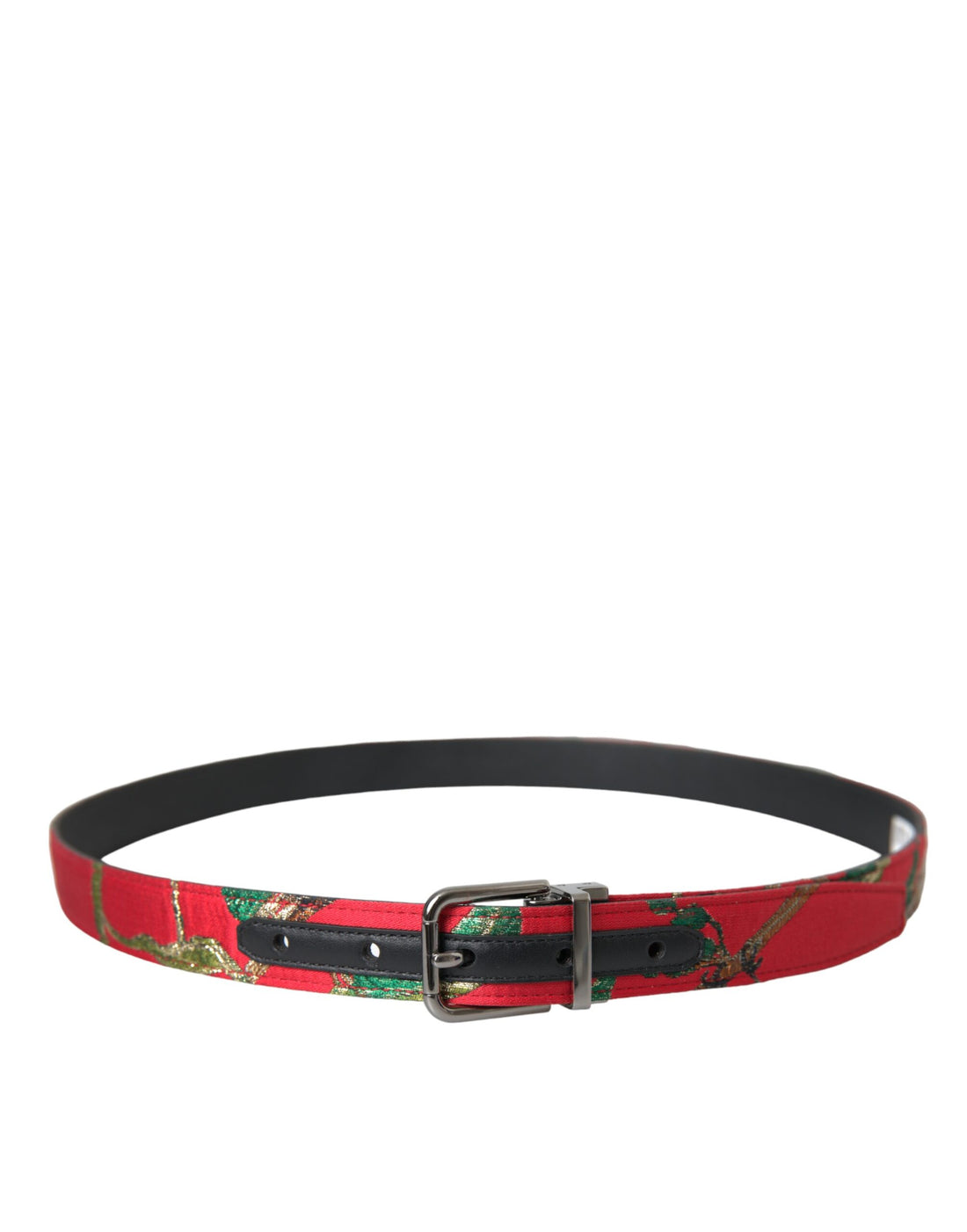 Dolce &amp;amp; Gabbana Rött Läderbälte med Jacquard Silverfärgad Metallspänne