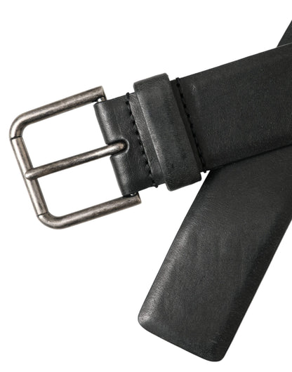 Dolce &amp;amp; Gabbana Svart Kalvskinnsbälte med Silverfärgat Metallspänne