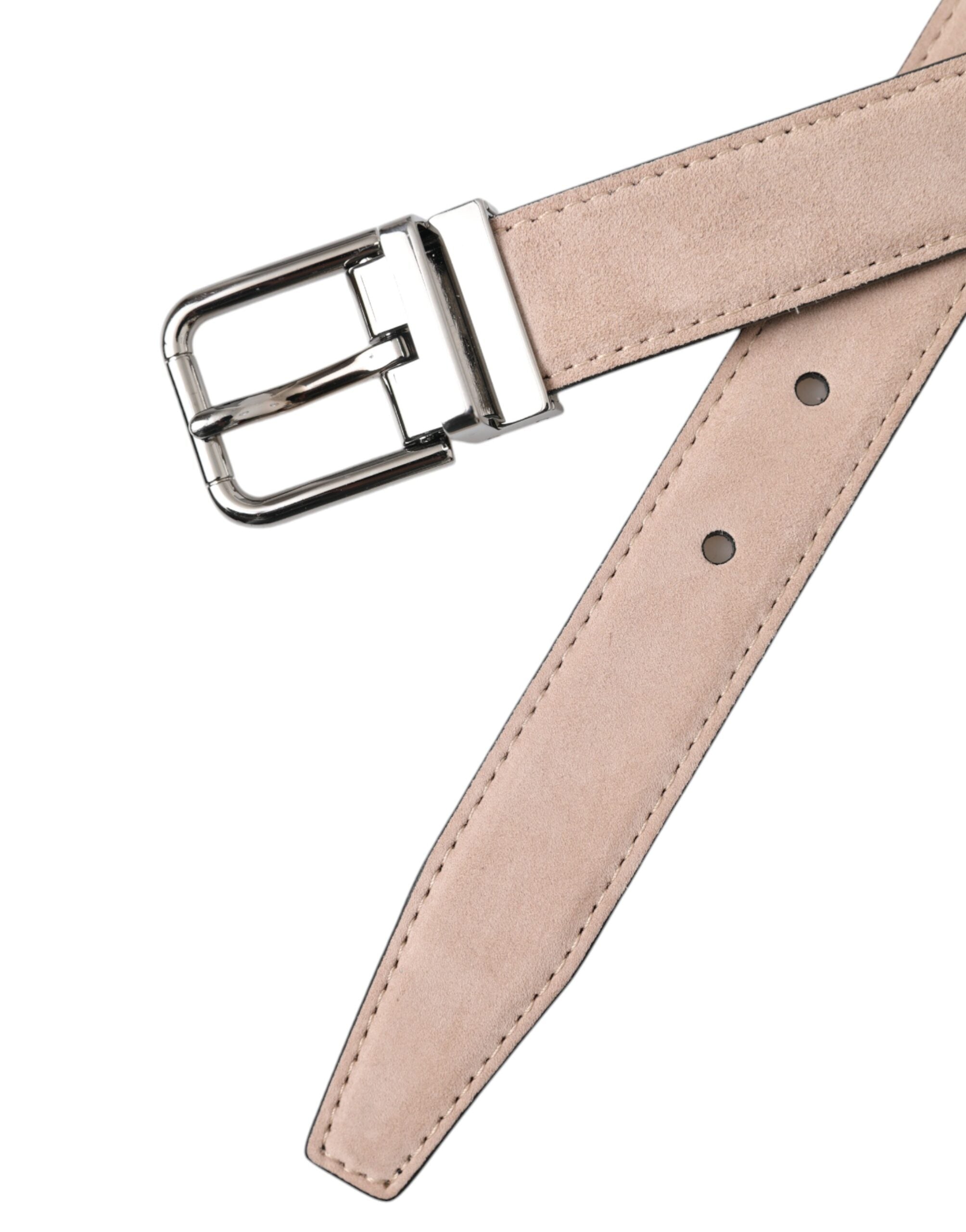 Dolce &amp;amp; Gabbana Beige Mocka Läder Silver Spänne Bälte Herr