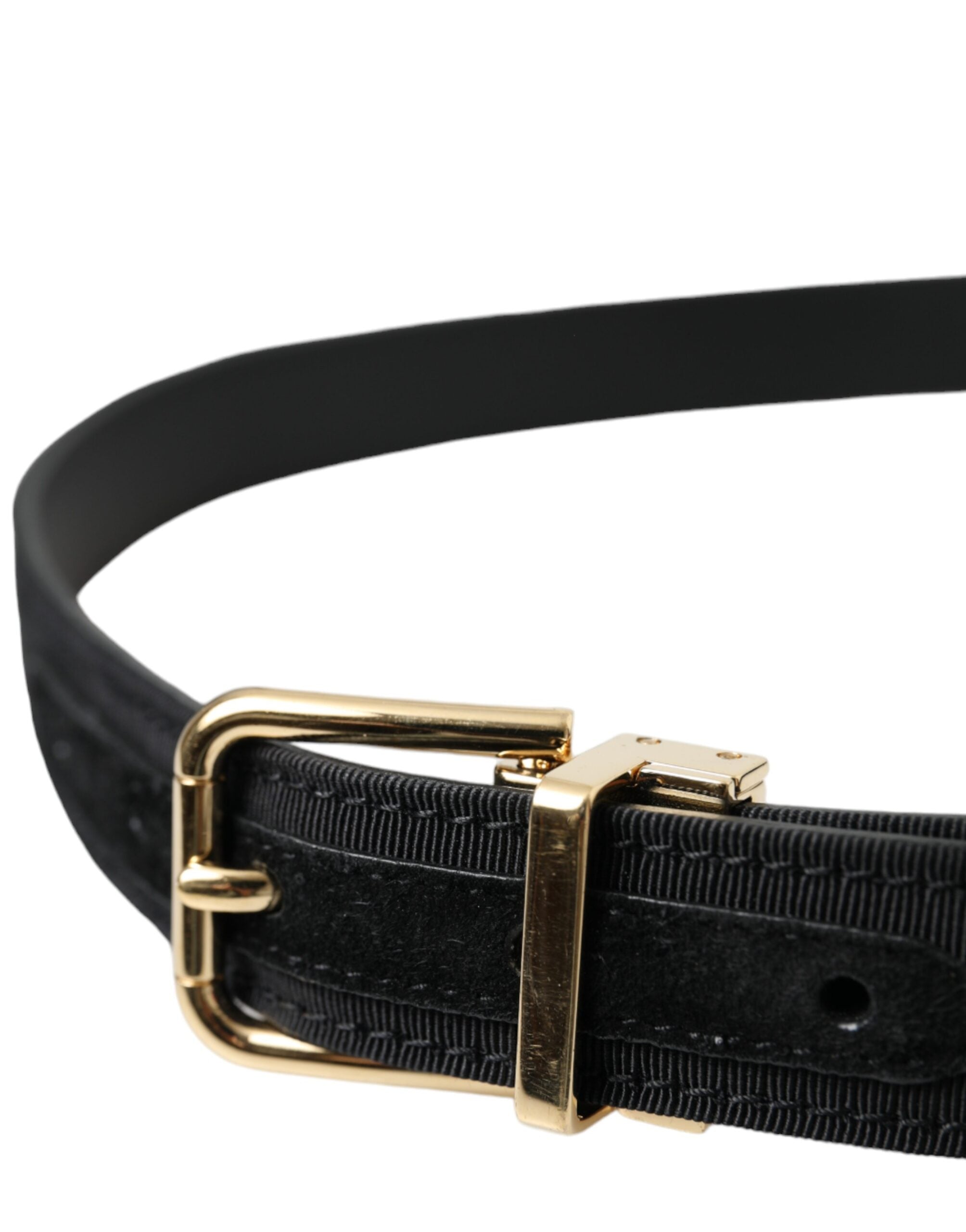 Dolce &amp;amp; Gabbana Svart Gros Grain Guldfärgad Metallspänne Bälte Herr