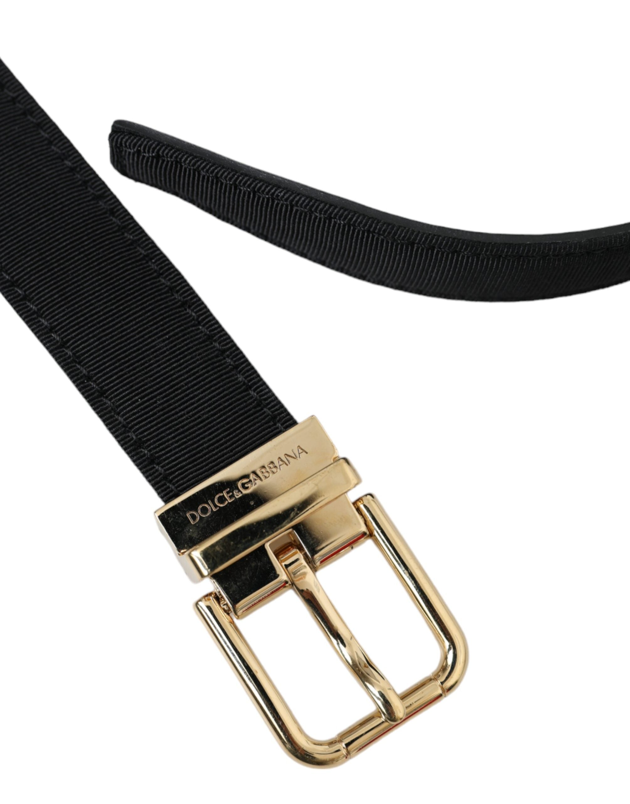 Dolce &amp;amp; Gabbana Svart Gros Grain Guldfärgad Metallspänne Bälte Herr