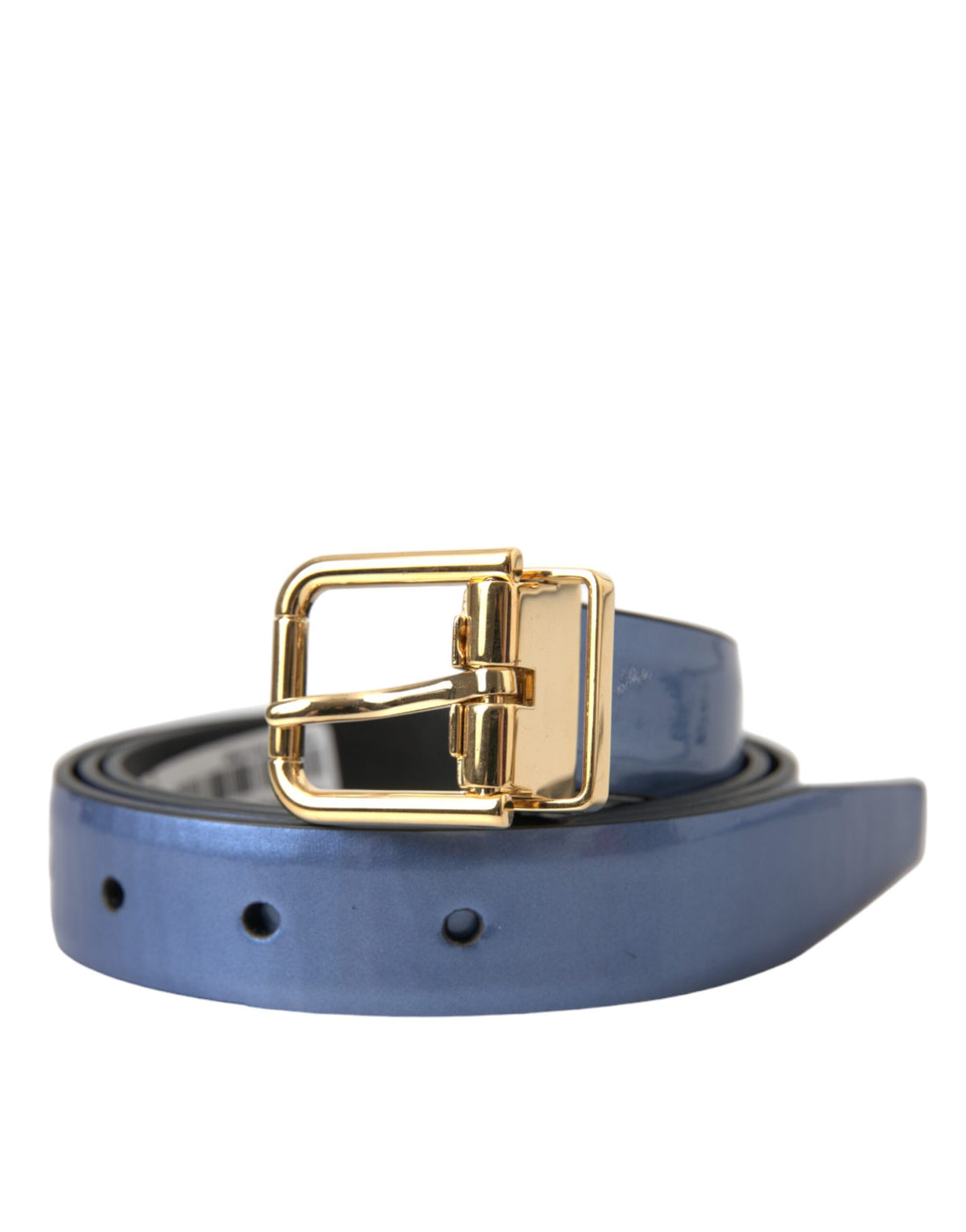 Dolce &amp;amp; Gabbana Metallic Blå Läderbälte med Guldfärgad Metallspänne