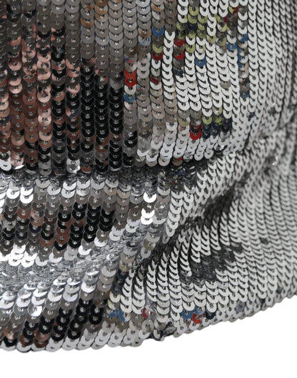Dolce &amp; Gabbana Silver Sequined Nylon Bucket Hat Men