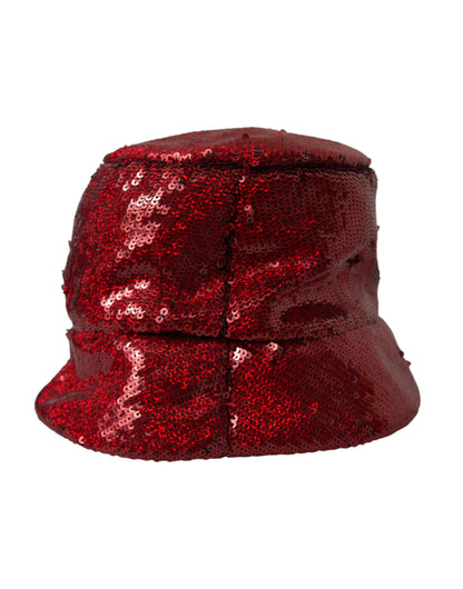 Dolce &amp;amp; Gabbana Röd Paljettbesatt Nylon Bucket Hat Herr