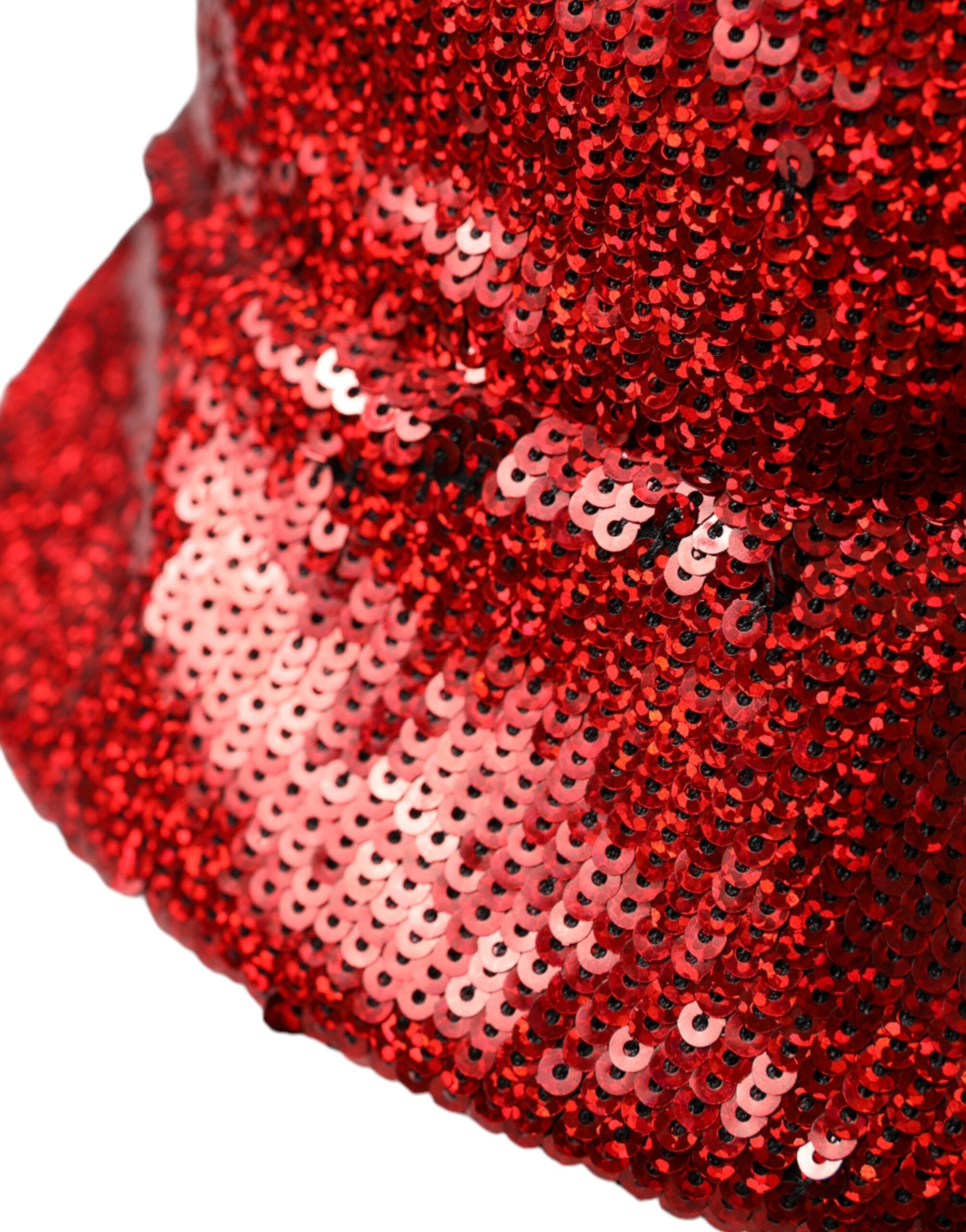 Dolce &amp;amp; Gabbana Röd Paljettbesatt Nylon Bucket Hat Herr