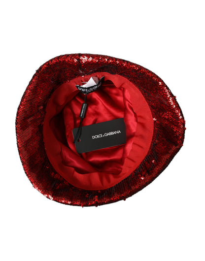 Dolce &amp;amp; Gabbana Röd Paljettbesatt Nylon Bucket Hat Herr