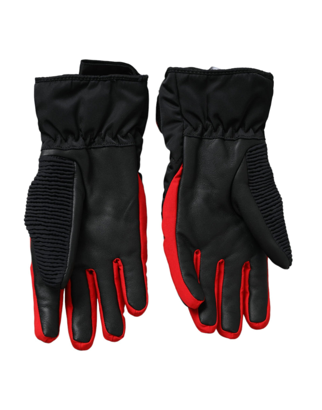 Dolce &amp;amp; Gabbana Svarta Röda Nylon Handskar Handledslängd