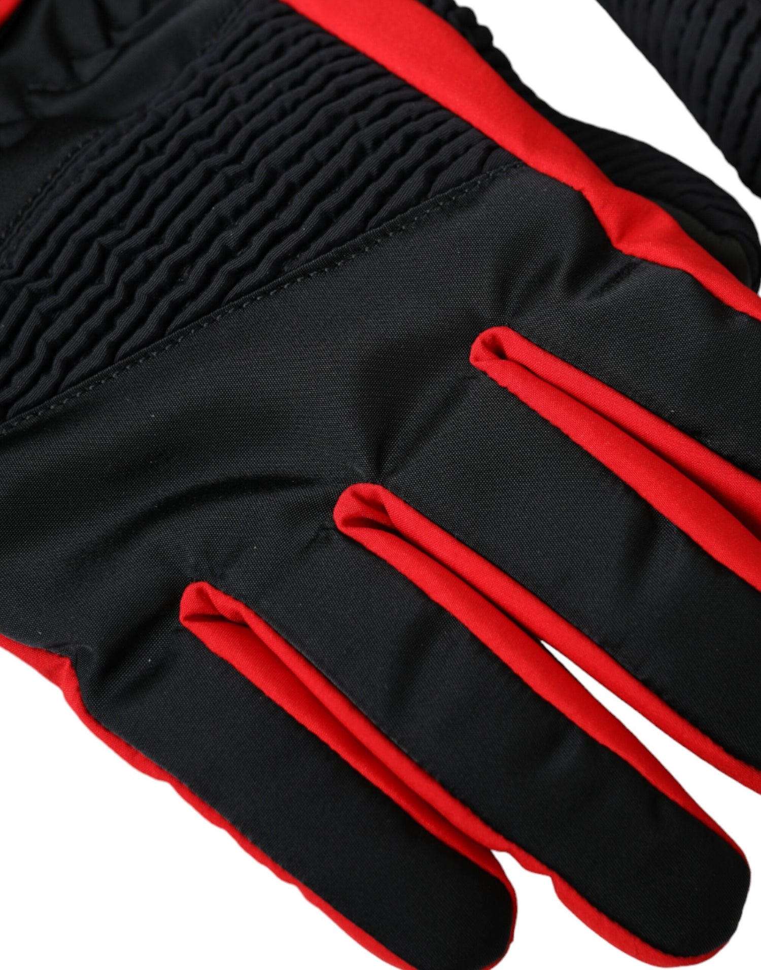 Dolce &amp;amp; Gabbana Svarta Röda Nylon Handskar Handledslängd